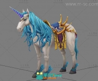 唯美的蓝色毛发的独角兽3D模型