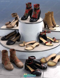各组花色样式及踝靴凉鞋3D模型