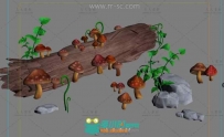 枯木和蘑菇场景3D模型