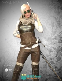 中世纪无情帅气的女猎手和猎手服装3D模型合辑