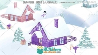 卡通冬季圣诞村风景新年祝福片头视频包装AE模板