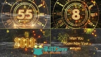 新年倒计时华丽金色时钟粒子环绕节日庆典AE模版