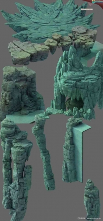一组高模山体山崖奇特石头3D模型