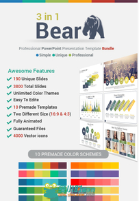 3合1专业PPT模板Graphicriver 3 in 1 Bear PowerPoint Template Bundle 13028387