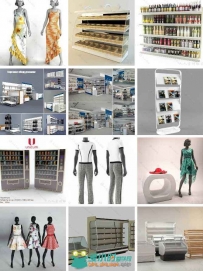 商场超市产列展示装饰设施3D模型合辑 MODERN SHOPS MODELS COLLECTION