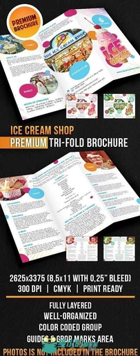 冰淇淋商三折叠店宣传册PSD模板Ice_Cream_Shop_Tri-Fold_Brochure_D001