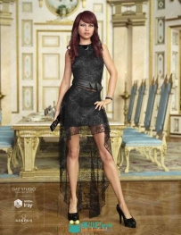 黑色蕾丝薄纱前短后长礼服3D模型