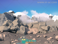 低聚风格的山脉风景环境3D模型Unity游戏素材资源