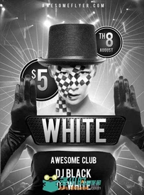 黑白俱乐部宣传海报PSD模板black-and-white-party-flyer-template