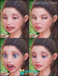 可爱完美小女孩的面部表情3D模型合辑