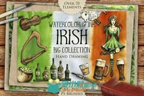 爱尔兰水彩墨水画平面素材合辑Big-Irish-Watercolor-Ink-Set