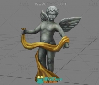 欧洲带翅膀的儿童雕像3D模型