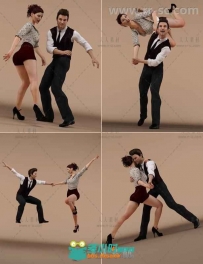 男性女性美丽的跳舞姿势3D模型合辑