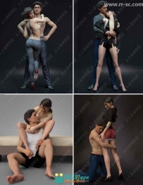 情侣拥抱亲热姿势男性女性3D模型