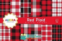 红格子花纹平面素材合辑Red Plaid Digital Paper Pack 587767