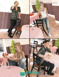 男性和女性坐着站立喝酒姿势3D模型合辑