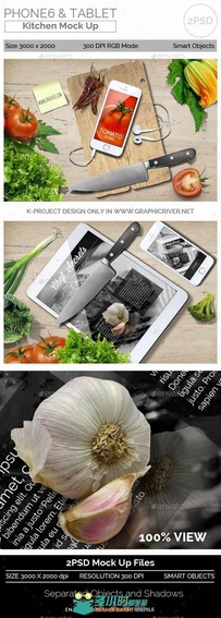 iphone6厨房场景展示PSD模板Phone6 and Tablet Kitchen Mock Up 11196139