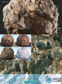 6组超逼真岩石3D模型与16K纹理贴图合集