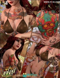 性感女性身体各部位彩色纹身3D模型