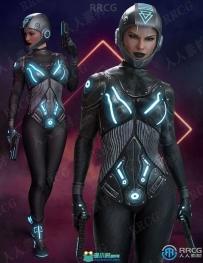 科幻外太空风格钢铁女战士武装姿势及面部表情3D模型合集