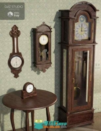 古老经典的古董钟表和桌子道具3D模型合辑