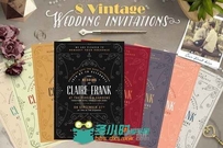 8款复古风格婚礼邀请函PSD模板8 Vintage Deco Wedding Invites II