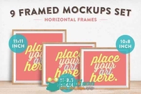 9款相框展示PSD模板9 Horizontal Framed Mockups Set 644043