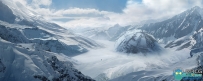 极地雪山坠落飞行器概念艺术数字绘画PSD源文件[