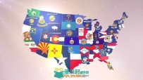 国外美国旗帜版图拼接文字标题标志LOGO演绎AE模板 USA States Flag Logo