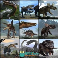 34组C4D白垩纪恐龙3D模型合辑 3D Model C4D Dinosaurs with Rig