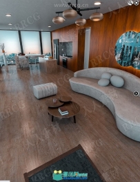 明亮宽敞落地窗休息客厅室内设计3D模型合集