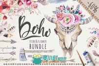 波西米亚风格部落和花平面素材合辑Tribe Flower boho bundle