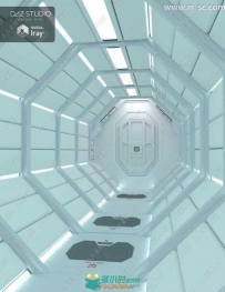 未来科幻风格走廊渲染场景3D模型