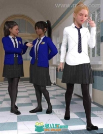 现代传统的学校女生制服3D模型合辑