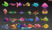 22条卡通鱼 Q版捕鱼3D模型 OBJ格式