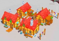 C4D低面卡通小木屋 红房子模型 含贴图 含材质