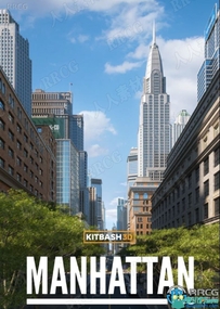 曼哈顿不夜城摩天大楼高档酒店等建筑景观完整细节3D模...
