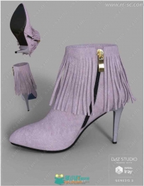 9种颜色女性流苏拉链高跟鞋3D模型