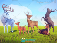 美丽的多彩艺术鹿动物角色3D模型Unity游戏素材资源