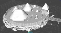 中世纪湖泊中心简陋岛屿住宅场景3D模型合集