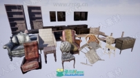 废弃废旧家具沙发桌子椅子等模型UE4游戏素材资源