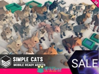 简单的立方体卡通猫哺乳动物角色3D模型Unity游戏素材资源