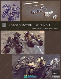 博赛朋克科幻摩托车武器等3D模型合集