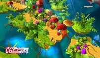 unity梦幻卡通Q版风格的蘑菇大陆场景