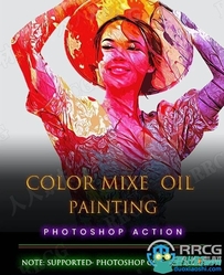 彩色混合油画效果人像艺术图像处理特效PS动作
