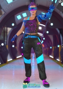 赛博朋克风格个科幻女性战斗装备服饰套装3D模型合集