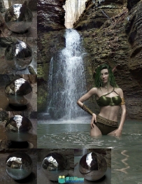 狭窄峡谷石窟瀑布洞穴环境场景3D模型合集