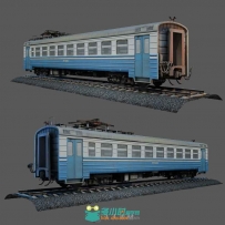 蓝白火车车厢3D模型