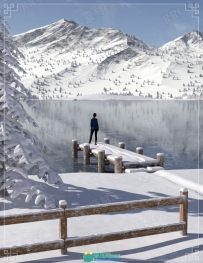 冬季结冰湖泊路面场景3D模型合集