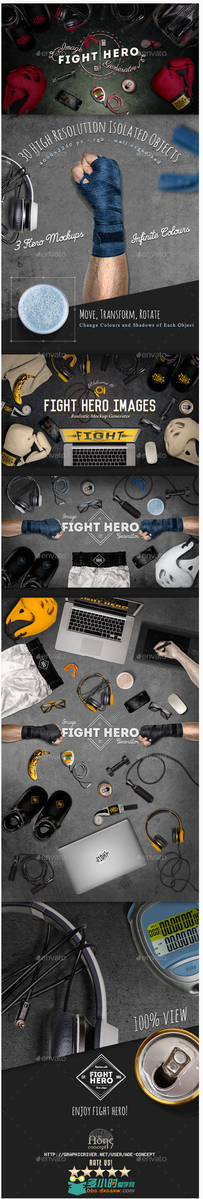 每日锻炼英雄装备物件场景PSD模板graphicriver-12147639-fight-sport-hero-image-g...